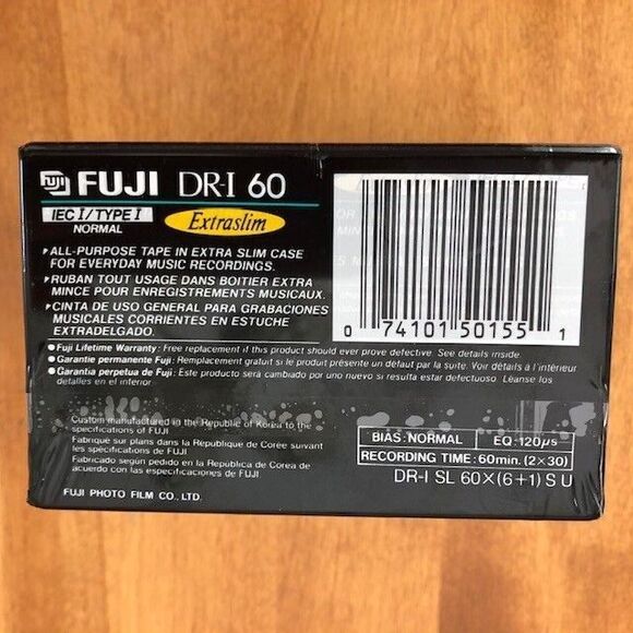 NEW SEALED Fuji Audio Cassette Blank Tapes DR-I Extra Slim 60 Minutes 7 Pack - Picture 4 of 5